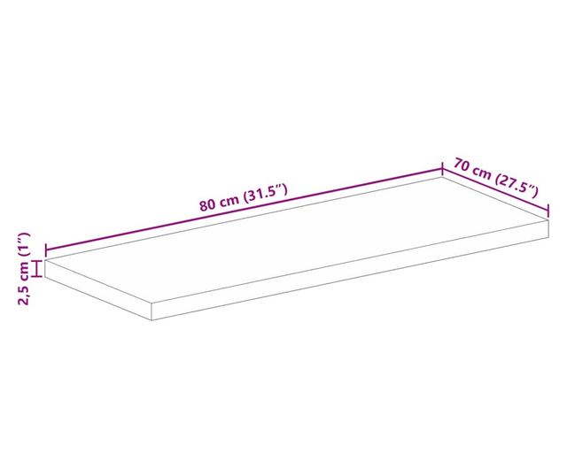 tömör akácfa téglalap alakú asztallap 80x70x2,5 cm
