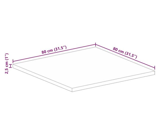 tömör akácfa négyzet alakú asztallap 80x80x2,5 cm