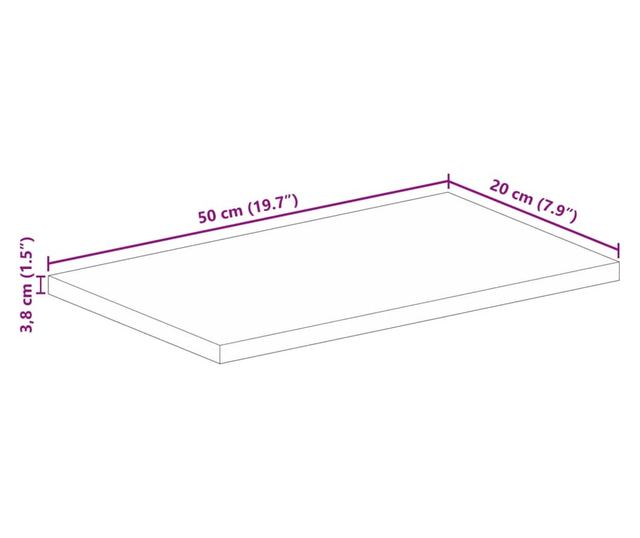tömör akácfa téglalap alakú asztallap 50x20x3,8 cm