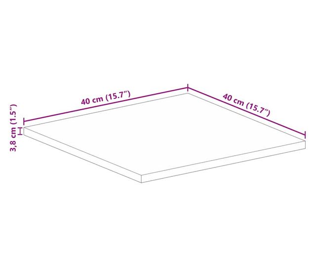 tömör mangófa négyzet alakú asztallap 40x40x3,8 cm