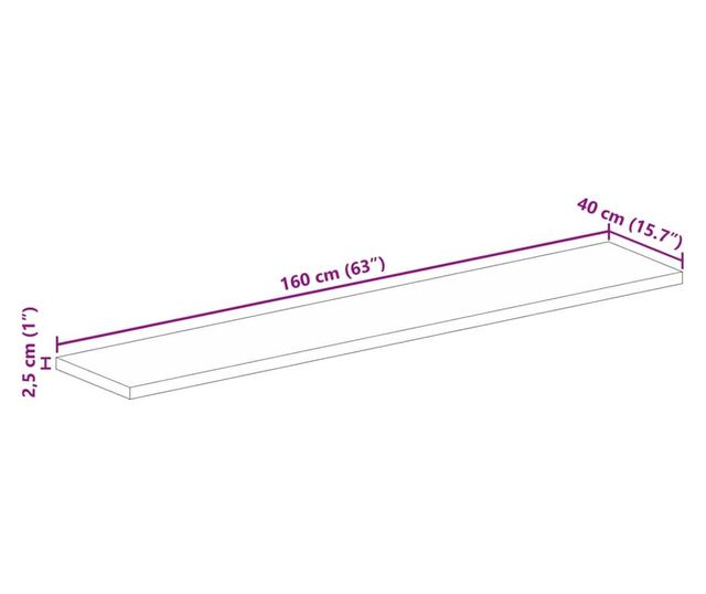 tömör akácfa téglalap alakú asztallap 160x40x2,5 cm