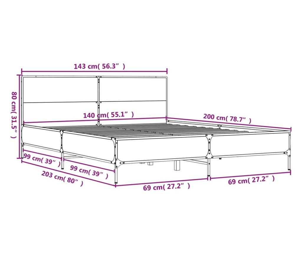 Rám postele kouřový dub 140 x 200 cm kompozitní dřevo a kov - 9