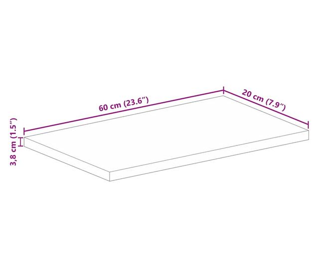 tömör nyers mangófa téglalap alakú asztallap 60x20x3,8 cm