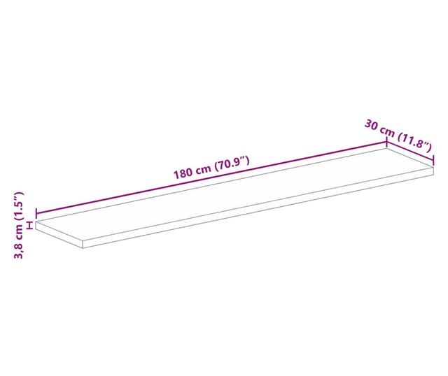 tömör mangófa téglalap alakú asztallap 180x30x3,8 cm