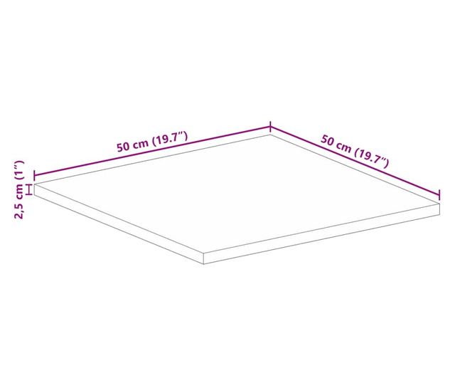 tömör nyers mangófa négyzet alakú asztallap 50x50x2,5 cm
