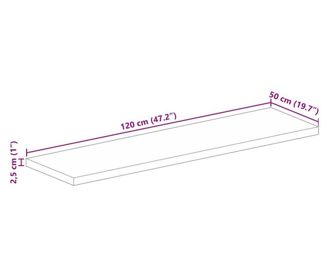 tömör újrahasznosított fa téglalap alakú asztallap 120x50x2,5cm