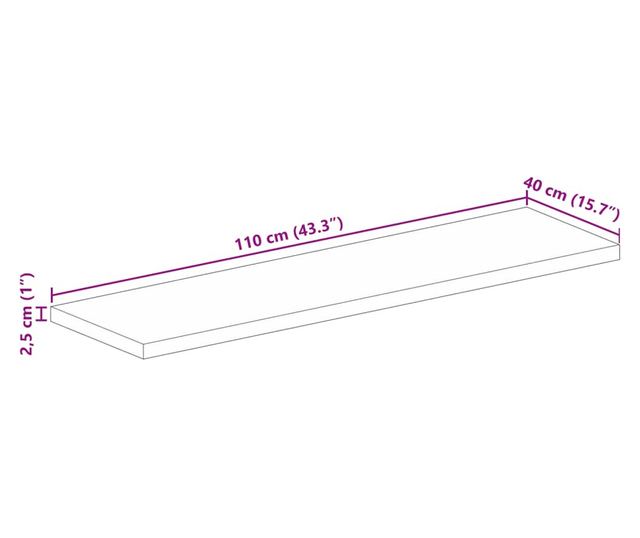 tömör mangófa téglalap alakú asztallap 110x40x2,5 cm