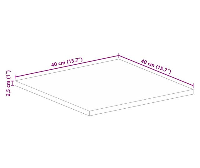 tömör nyers mangófa négyzet alakú asztallap 40x40x2,5 cm