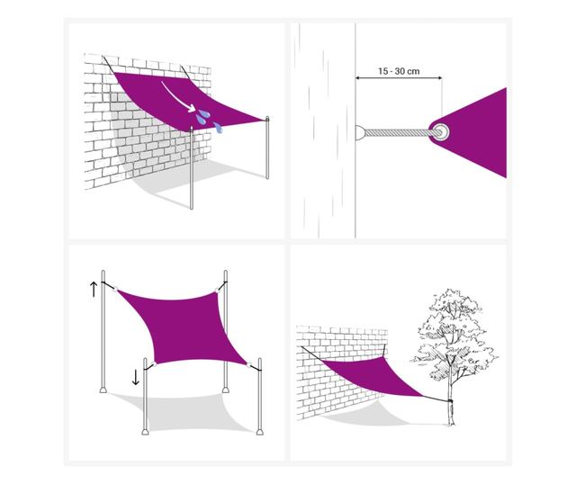 világosszürke négyszögletű HDPE napvitorla 160 g/m² 3,5x5 m