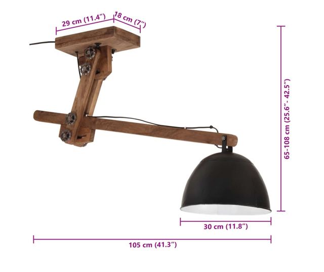 fekete mennyezeti lámpa 25 W 105x30x65-108 cm E27