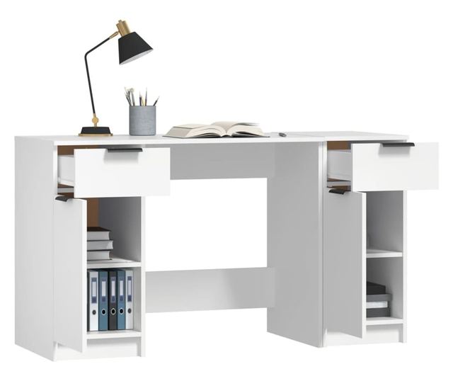 Pisarna s stransko omaro, bela, obdelano les.