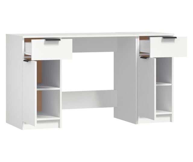 Pisarna s stransko omaro, bela, obdelano les.