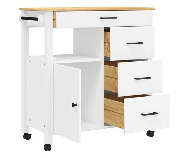 MONZA tömör fenyőfa konyhai kocsi 84 x 40 x 90 cm