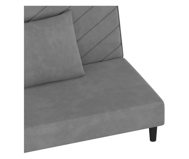 2 személyes világosszürke bársony kanapéágy két párnával