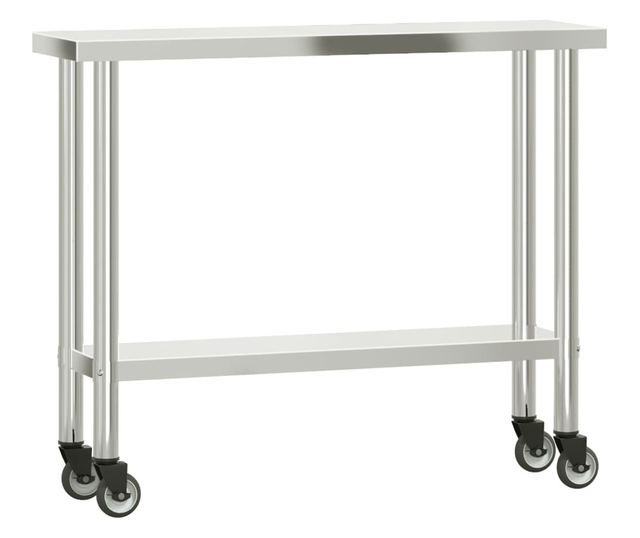 rozsdamentes acél konyhai munkaasztal kerekekkel 110x30x85 cm