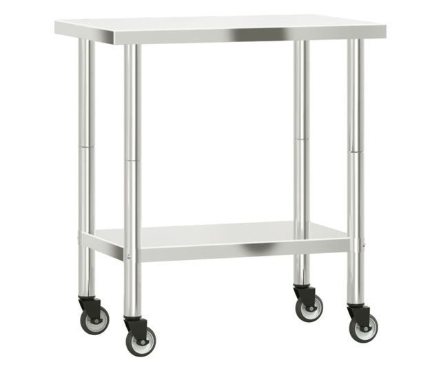 rozsdamentes acél konyhai munkaasztal kerekekkel 82,5x55x85 cm