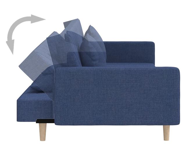 kétszemélyes kék szövet kanapéágy két párnával