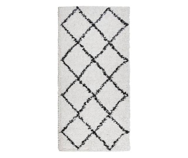 PAMPLONA krém és fekete bolyhos modern szőnyeg 100 x 200 cm