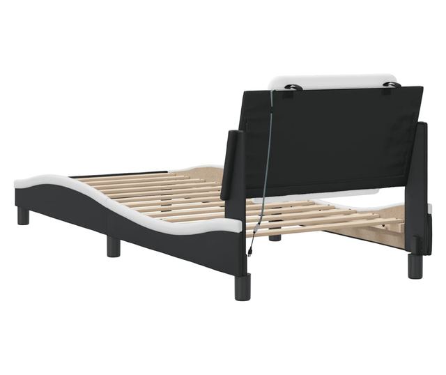 Рамка за легло с LED осветление черно-бяла 90x190 см еко кожа