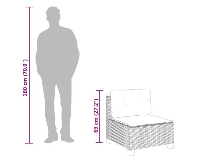 bézs polyrattan karfa nélküli kerti kanapé párnával