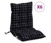 6 db fekete kockás oxford szövet alacsony háttámlájú székpárna