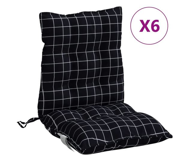 6 db fekete kockás oxford szövet alacsony háttámlájú székpárna