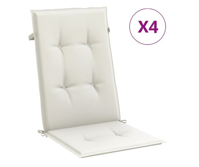 4 db krémszínű szövet magas háttámlájú székpárna 120x50x4 cm