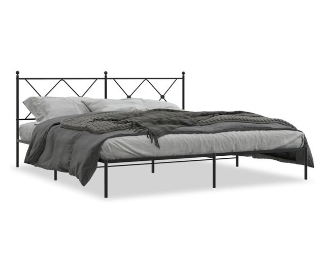 fekete fém ágykeret fejtámlával 183 x 213 cm