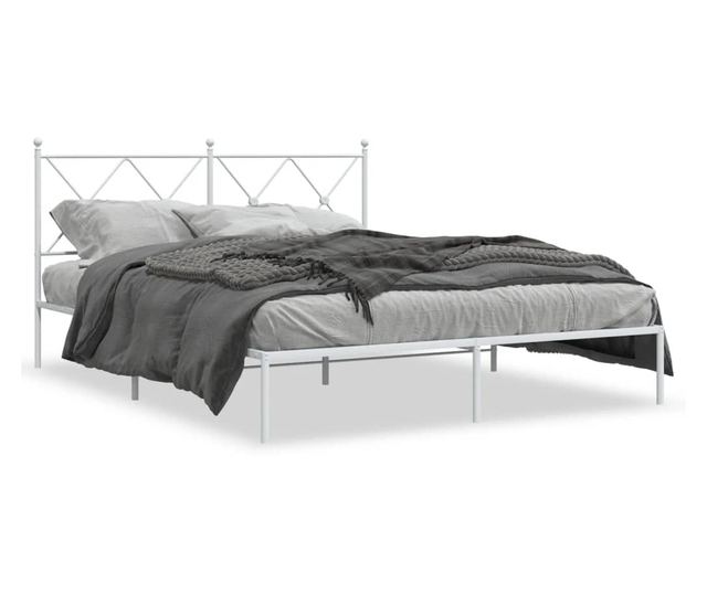 fehér fém ágykeret fejtámlával 150 x 200 cm
