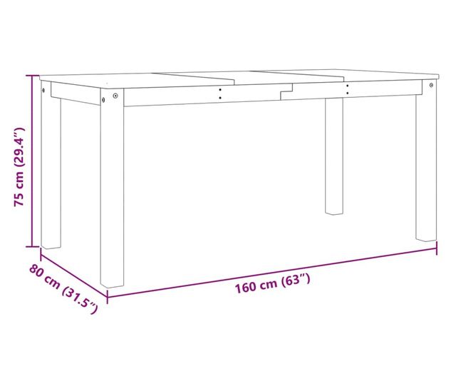 Panama szürke tömör fenyőfa ebédlőasztal 160 x 80 x 75 cm