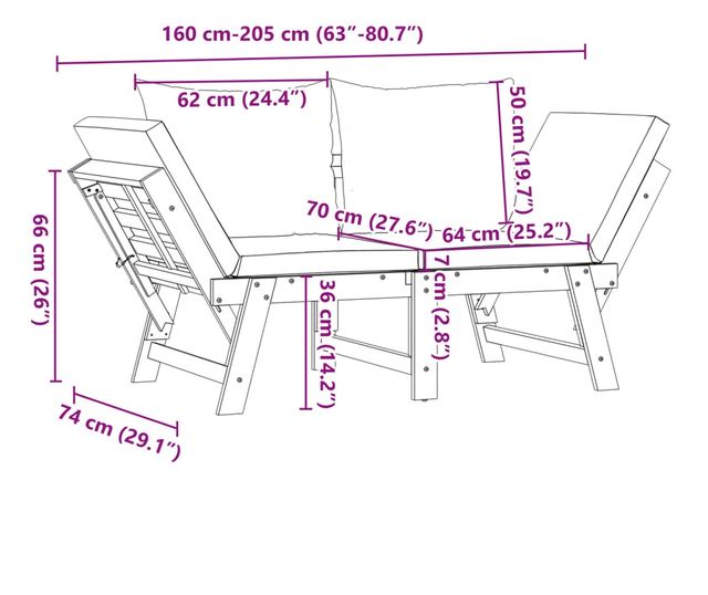 2 az 1-ben tömör akácfa kerti pad párnákkal