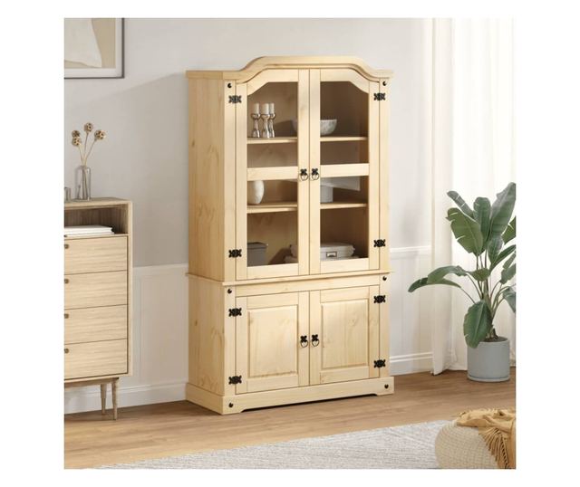 Corona tömör fenyőfa vitrinszekrény 103,5 x 42 x 180 cm