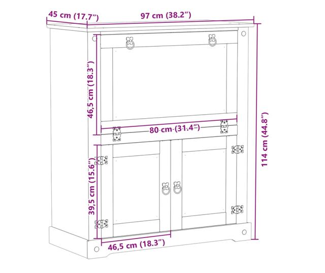 Corona tömör fenyőfa bortároló szekrény 97 x 45 x 114 cm