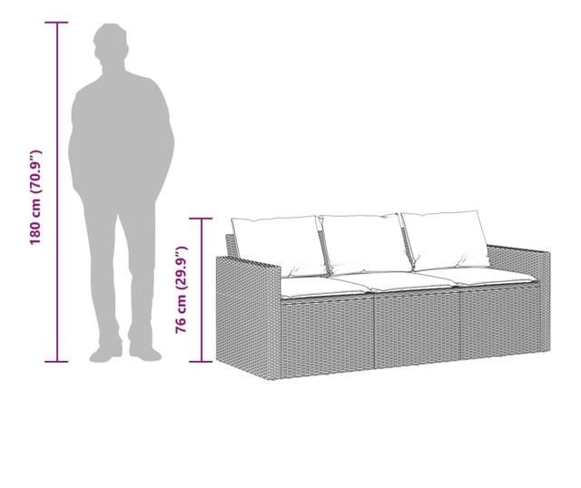 3 személyes bézs polyrattan kerti kanapé párnával