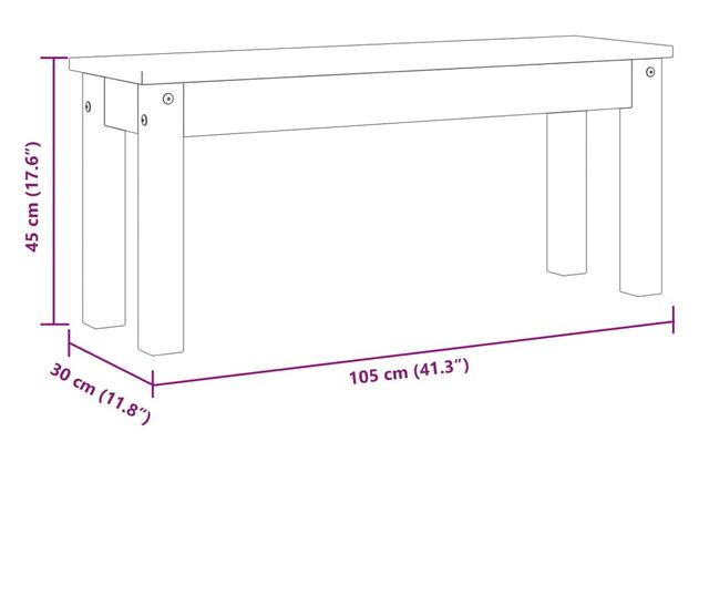 Panama szürke tömör fenyőfa étkezőpad 105 x 30 x 45 cm