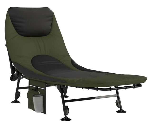 zöld összecsukható horgászágy állítható sárgyűjtő lábakkal