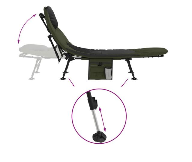 zöld összecsukható horgászágy állítható sárgyűjtő lábakkal