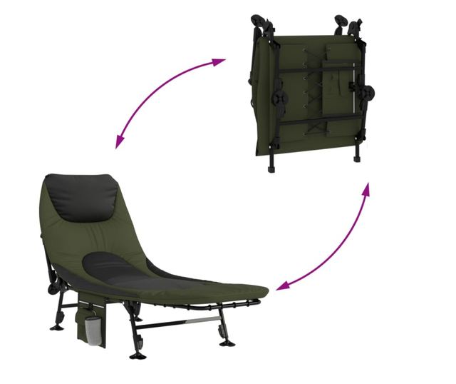 zöld összecsukható horgászágy állítható sárgyűjtő lábakkal