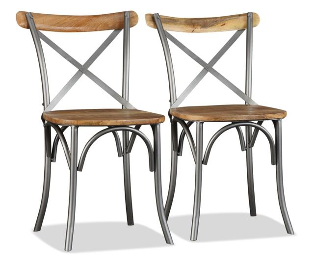 Jedilni stoli (komplet 4), masiven mangov les, jekleno križno naslonjalo