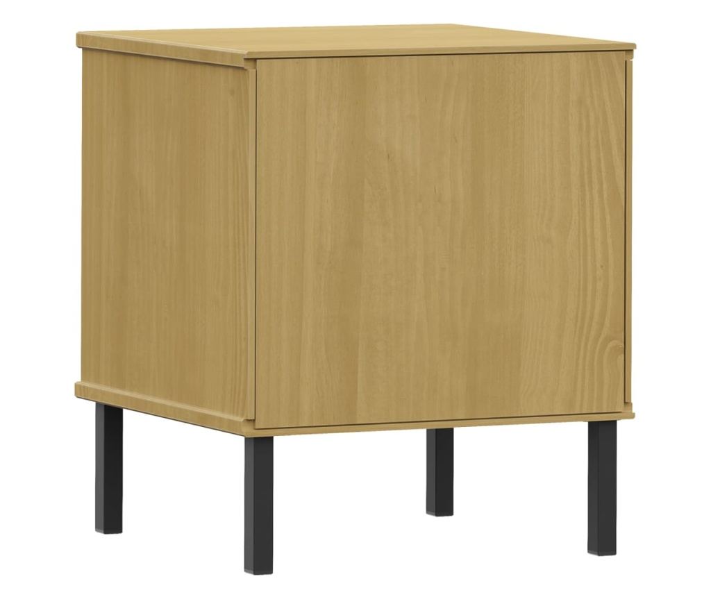 Oslo noćni ormarić s metalnim nogama, smeđi, puno drvo bora - 7