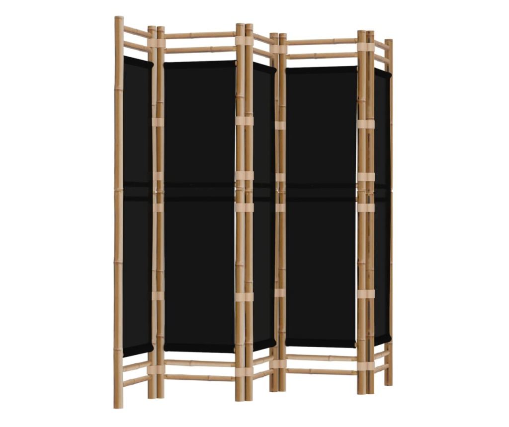 5-панелен сгъваем разделител за стая 200 см бамбук и плат - 2
