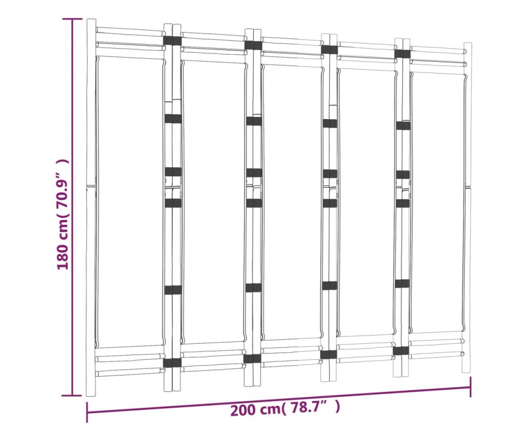 5-панелен сгъваем разделител за стая 200 см бамбук и плат - 9