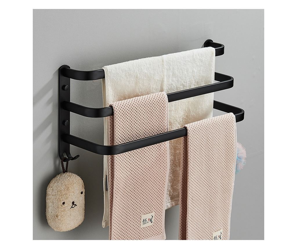 Blackswan Držiak na uteráky do kúpeľne, typ M13, trojitý, matná čierna s háčikmi, 50 cm - 2
