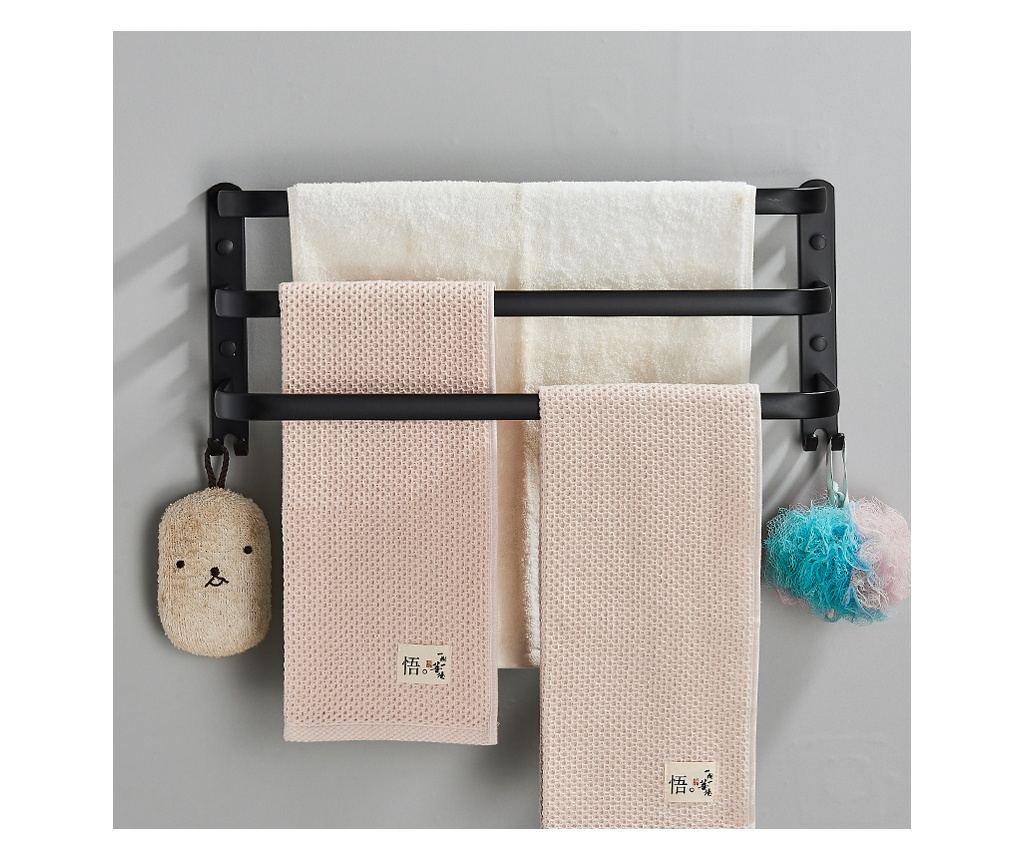 Blackswan Držiak na uteráky do kúpeľne, typ M13, trojitý, matná čierna s háčikmi, 50 cm - 3