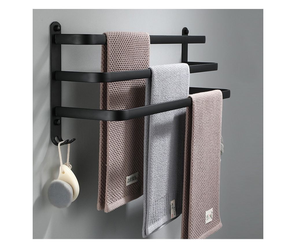 Blackswan Držiak na uteráky do kúpeľne, typ M13, trojitý, matná čierna s háčikmi, 50 cm - 4