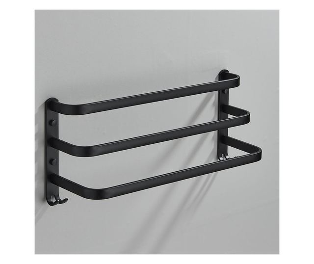 Blackswan Fürdőszobai Törölközőtartó, M13 típus, hármas, matt fekete, akasztókkal, 50 cm