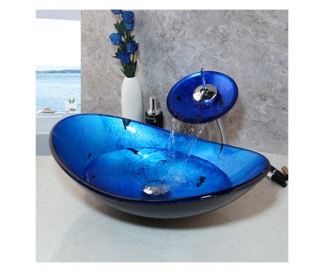 Set za kupaonski umivaonik i slavinu, Blackswan, M4 kaskadni tip, intenzivno plava, 55 cm