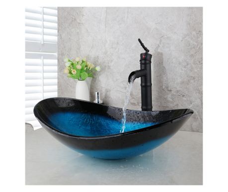 Set za kupaonicu, umivaonik i slavina, Blackswan, Tip M9, Intenzivno plava/crna, 56 cm