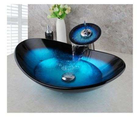 Set za kupaonicu, umivaonik i slavina, Blackswan, Tip M10, Intenzivno plava/crna, 54 cm