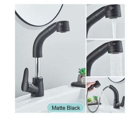 Baterie chiuveta baie, Blackswan, Tip M176, model negru mat cu pipa retractabila, dimensiune 24 cm